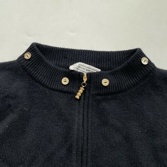 St. John Sport Black 100% Cashmere Zipper Sweater Gold Buttons XL - Picture 5 of 10